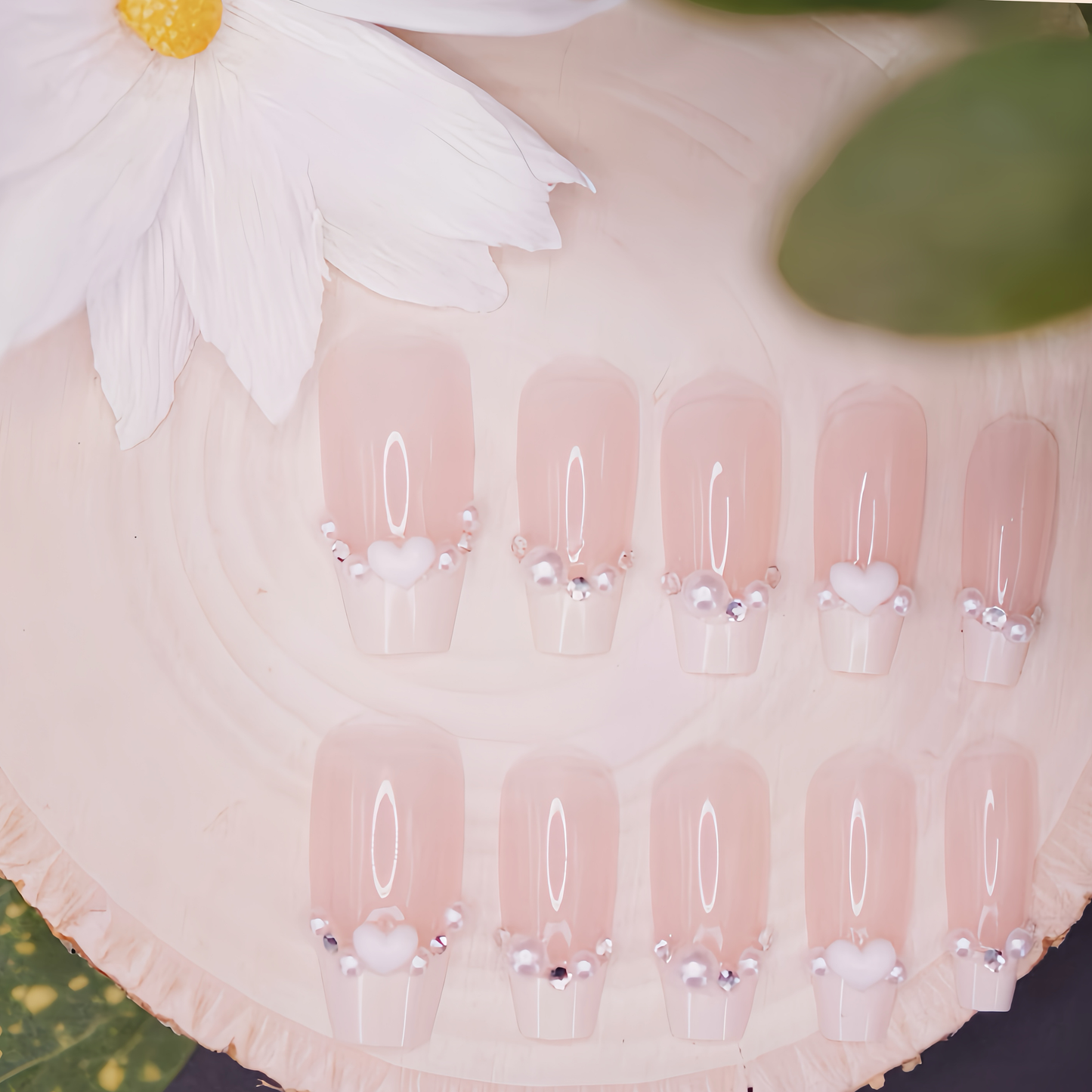 Pearl Elegance | Ballerina French Tip Press-On Nails | Reusable Nails | Nail Art | Manicure | Nail Care | Nail Polish